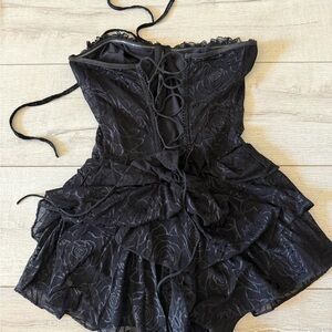 Black Lace Corset Dress with Rose Pattern